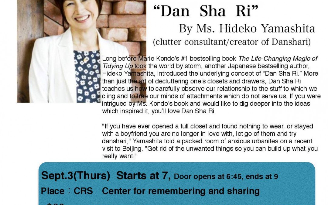Lecture by Hideko Yamashita, Decluttering Guru & Multi-million Selling Author of Dan Sha Ri