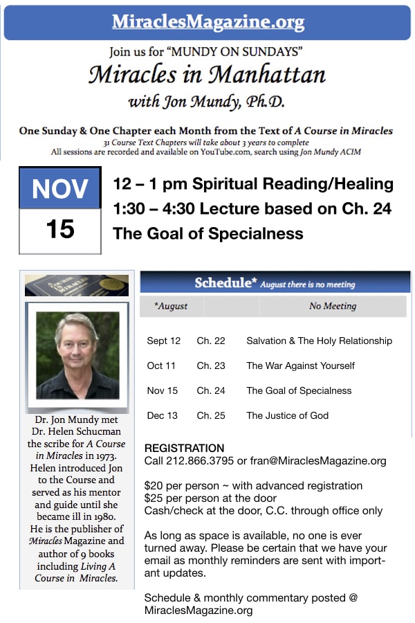 Miracles in Manhattan lecture 11/15/15