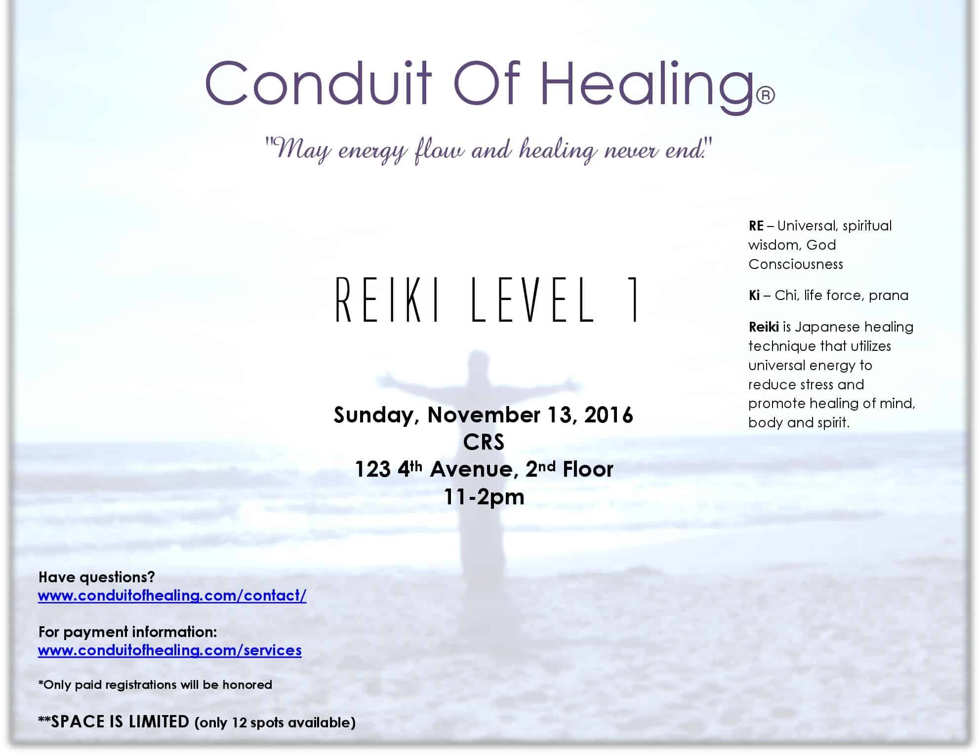 Reiki 1 Workshop 11/13/16